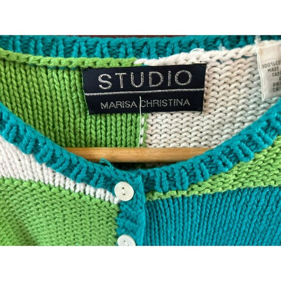 Vintage Studio Marisa Christina Checkered Cotton Cardigan Sweater Sz L Deadstock - Picture 2 of 6